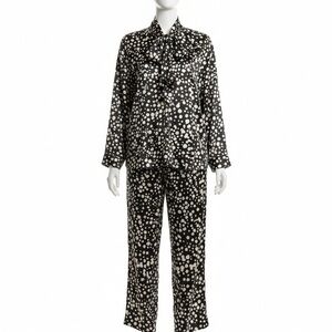 Eloquii Black Wide Leg Pants with Cream Polka Dot Print Size 18